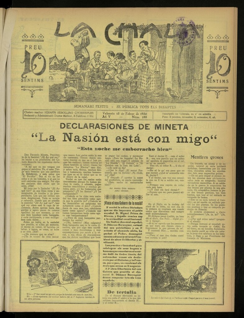 Miniatura de La Chala: semanari festiu, de 15 de febrero de 1930, nº 188