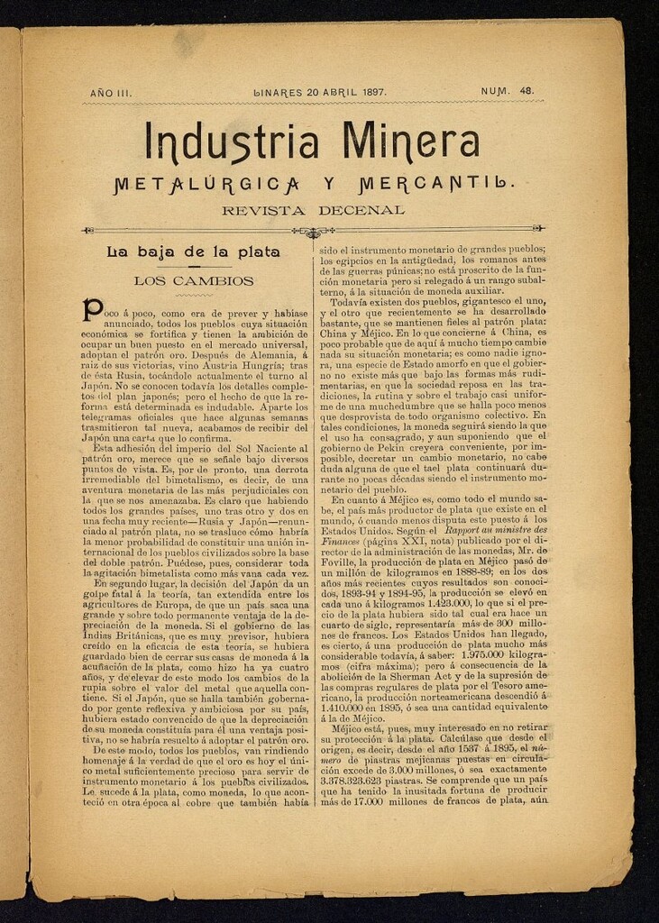 Miniatura de La Industria Minera Metalurgica y Mercantil Linares de 20 de abril de 1897, nº 48