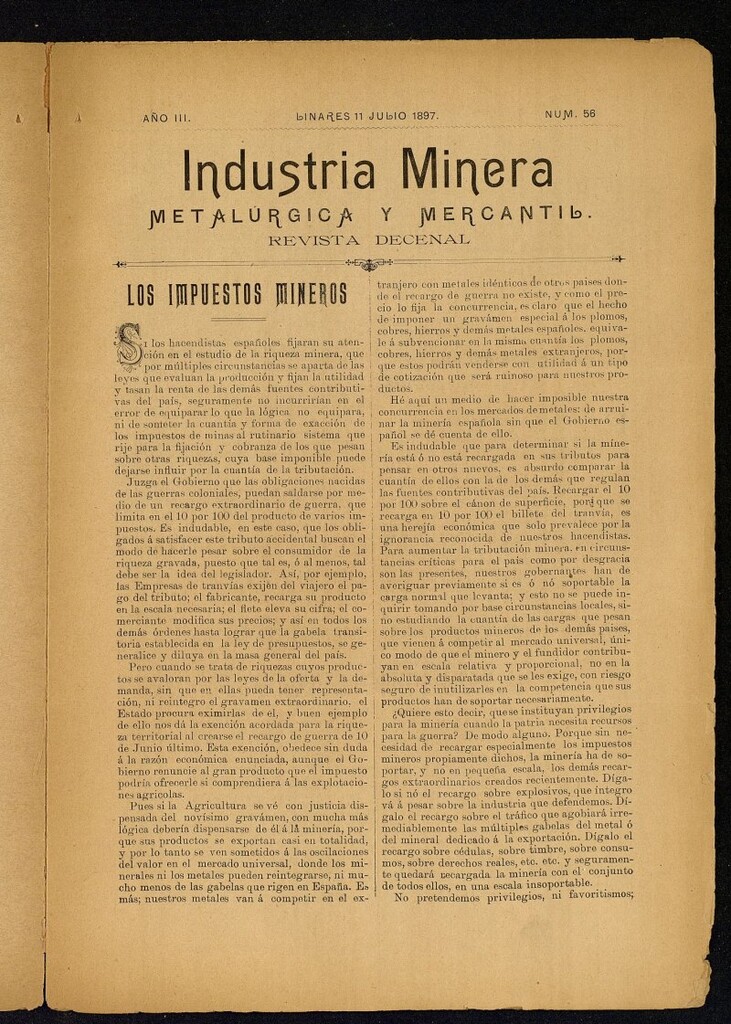 Miniatura de La Industria Minera Metalurgica y Mercantil Linares de 11 de julio de 1897, nº 56