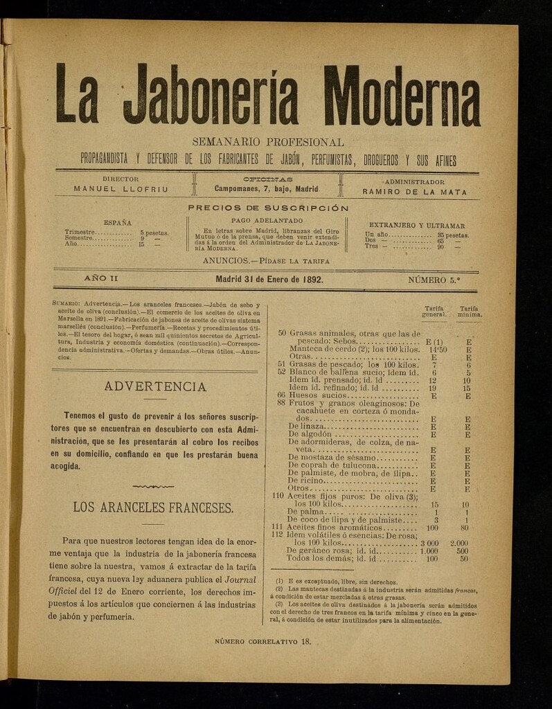 Miniatura de La Jabonería Moderna de 31 de enero de 1892, nº 5