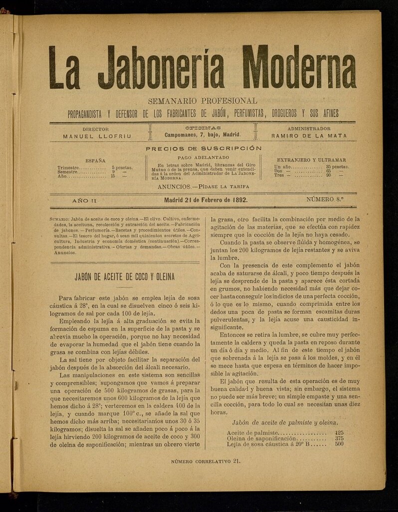 Miniatura de La Jabonería Moderna de 21 de febrero de 1892, nº 8