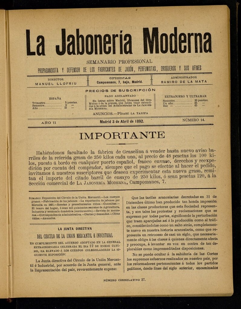 Miniatura de La Jabonería Moderna de 3 de abril de 1892, nº 14