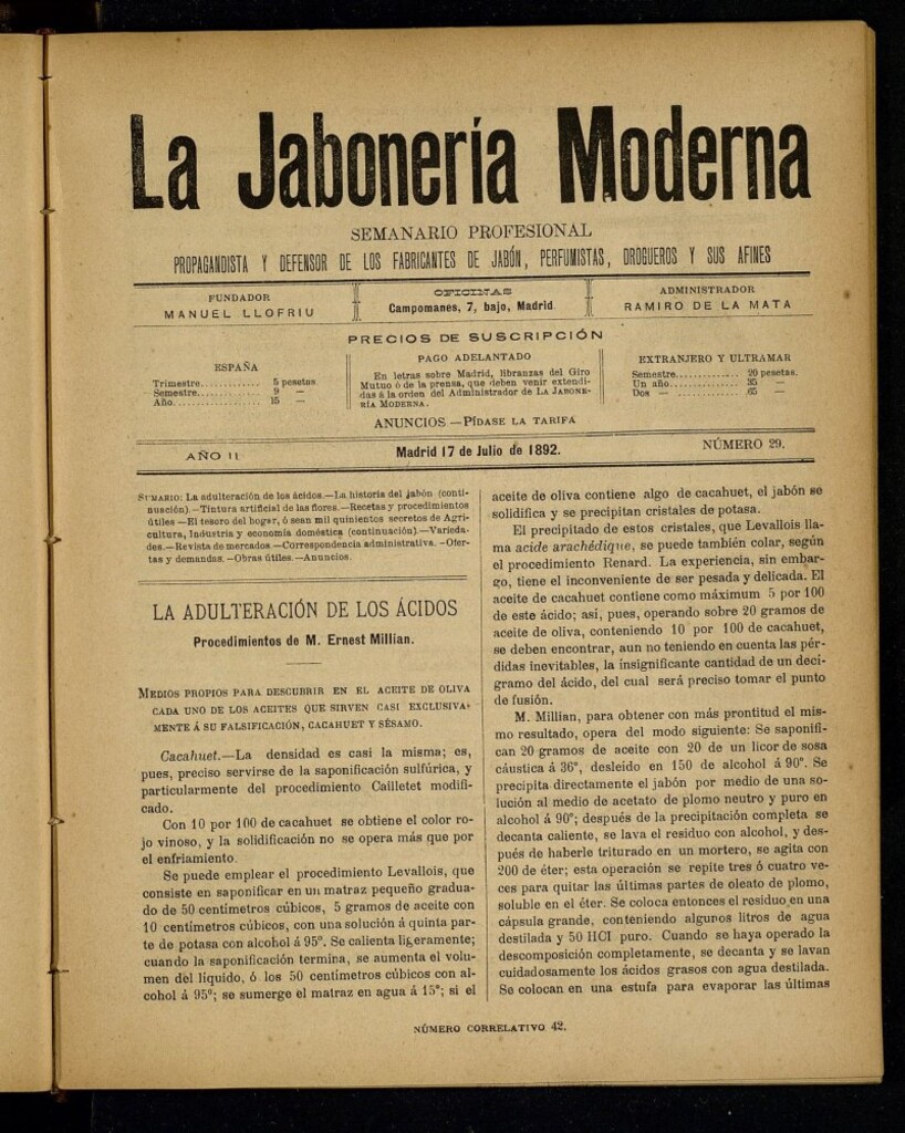 Miniatura de La Jabonería Moderna de 17 de julio de 1892, nº 29