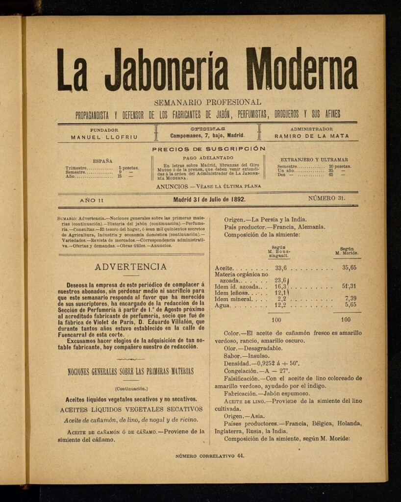 Miniatura de La Jabonería Moderna de 31 de julio de 1892, nº 31