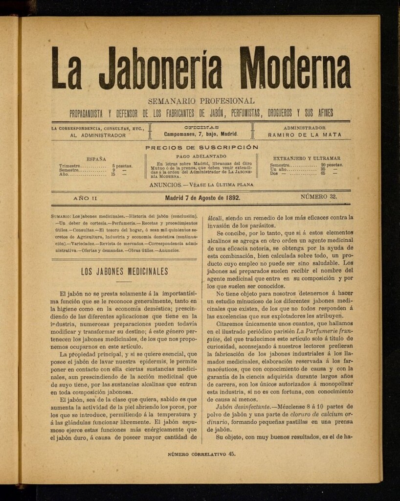 Miniatura de La Jabonería Moderna de 7 de agosto de 1892, nº 32