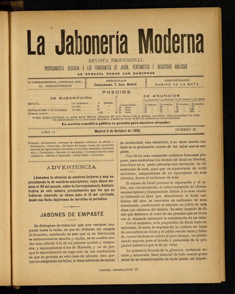 Miniatura de La Jabonería Moderna de 2 de octubre de 1892, nº 40