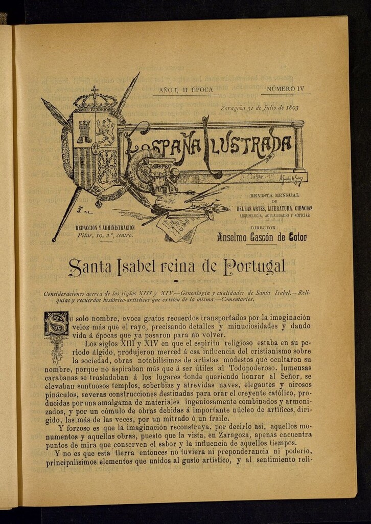 Miniatura de España Ilustrada: revista mensual de Bellas Artes, Literatura, Ciencias, Arqueología, actividades y noticias del 31 de julio de 1893, nº IV