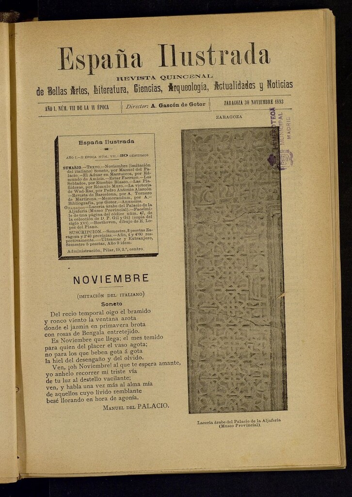 Miniatura de España Ilustrada: revista mensual de Bellas Artes, Literatura, Ciencias, Arqueología, actividades y noticias del 30 de noviembre de 1893, nº VII