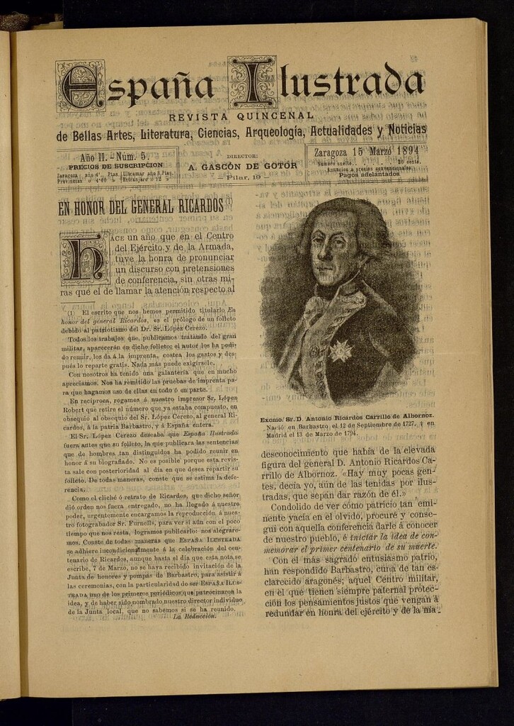 Miniatura de España Ilustrada: revista mensual de Bellas Artes, Literatura, Ciencias, Arqueología, actividades y noticias del 15 de marzo de 1894, nº 5
