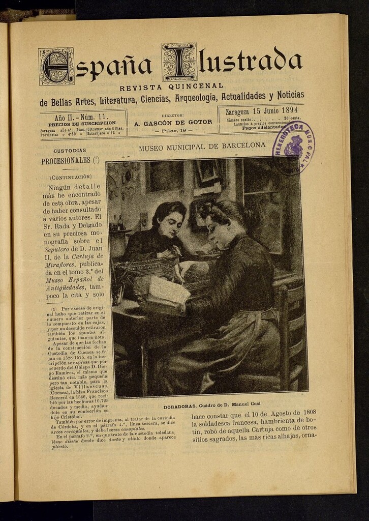 Miniatura de España Ilustrada: revista mensual de Bellas Artes, Literatura, Ciencias, Arqueología, actividades y noticias del 15 de junio de 1894, nº 11