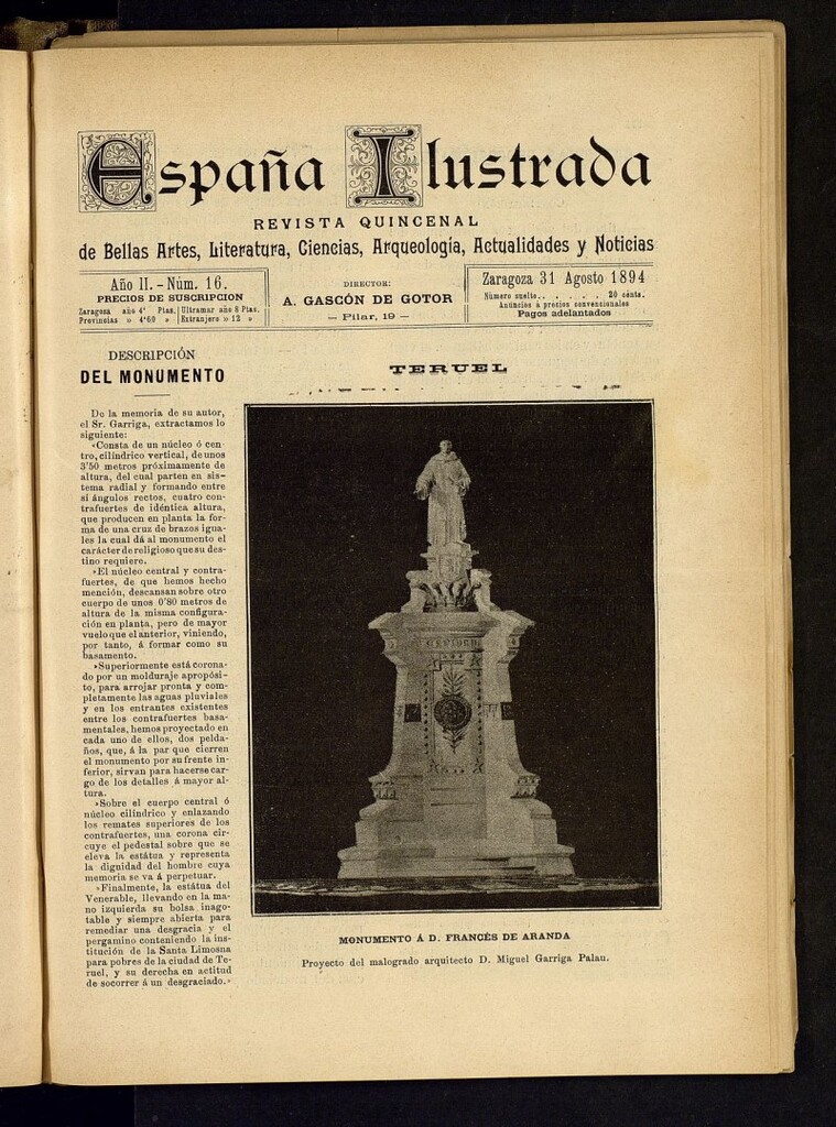 Miniatura de España Ilustrada: revista mensual de Bellas Artes, Literatura, Ciencias, Arqueología, actividades y noticias del 31 de agosto de 1894, nº 16
