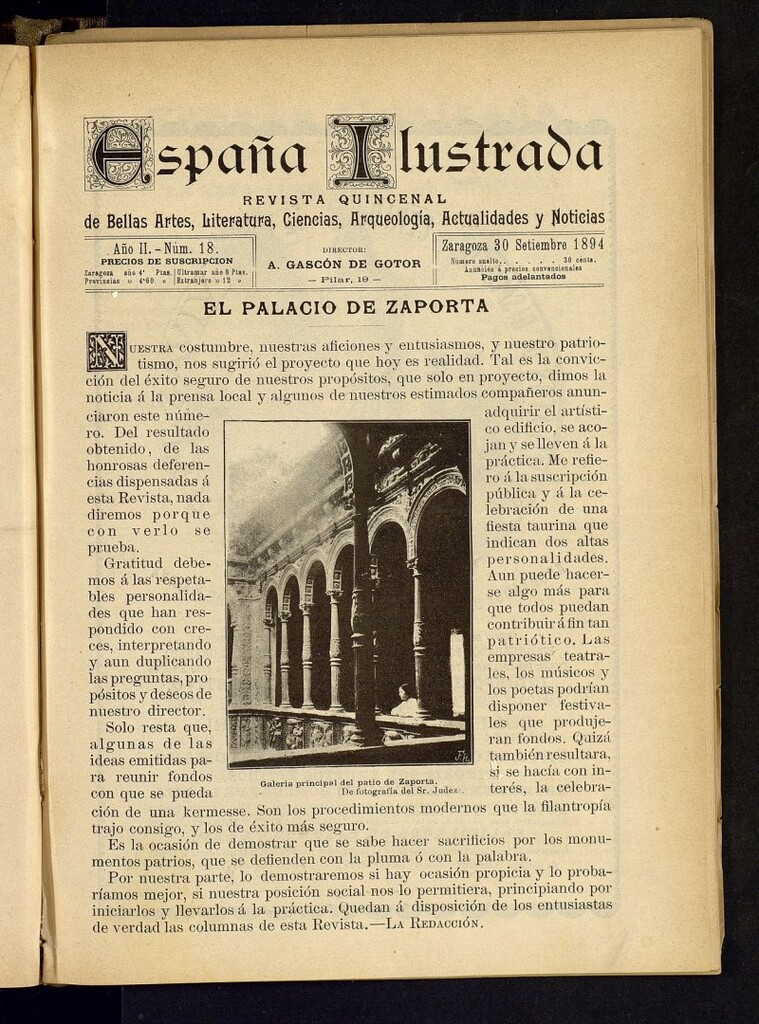 Miniatura de España Ilustrada: revista mensual de Bellas Artes, Literatura, Ciencias, Arqueología, actividades y noticias del 30 de septiembre de 1894, nº 18