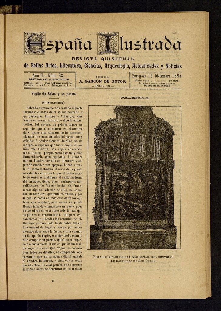 Miniatura de España Ilustrada: revista mensual de Bellas Artes, Literatura, Ciencias, Arqueología, actividades y noticias del 15 de diciembre de 1894, nº 23