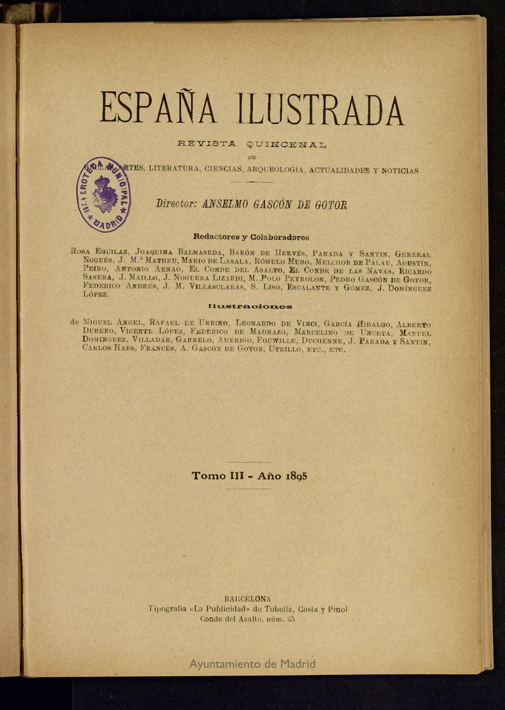 Miniatura de España Ilustrada: revista mensual de Bellas Artes, Literatura, Ciencias, Arqueología, actividades y noticias del 15 de enero de 1895, nº 1