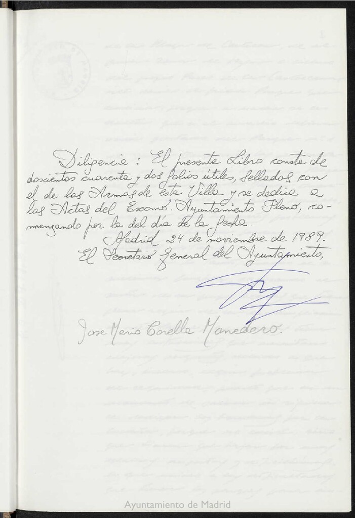 Miniatura de Actas de acuerdos del Pleno del Ayuntamiento. Tomo 18 del año 1989 (24 noviembre a 15 diciembre)