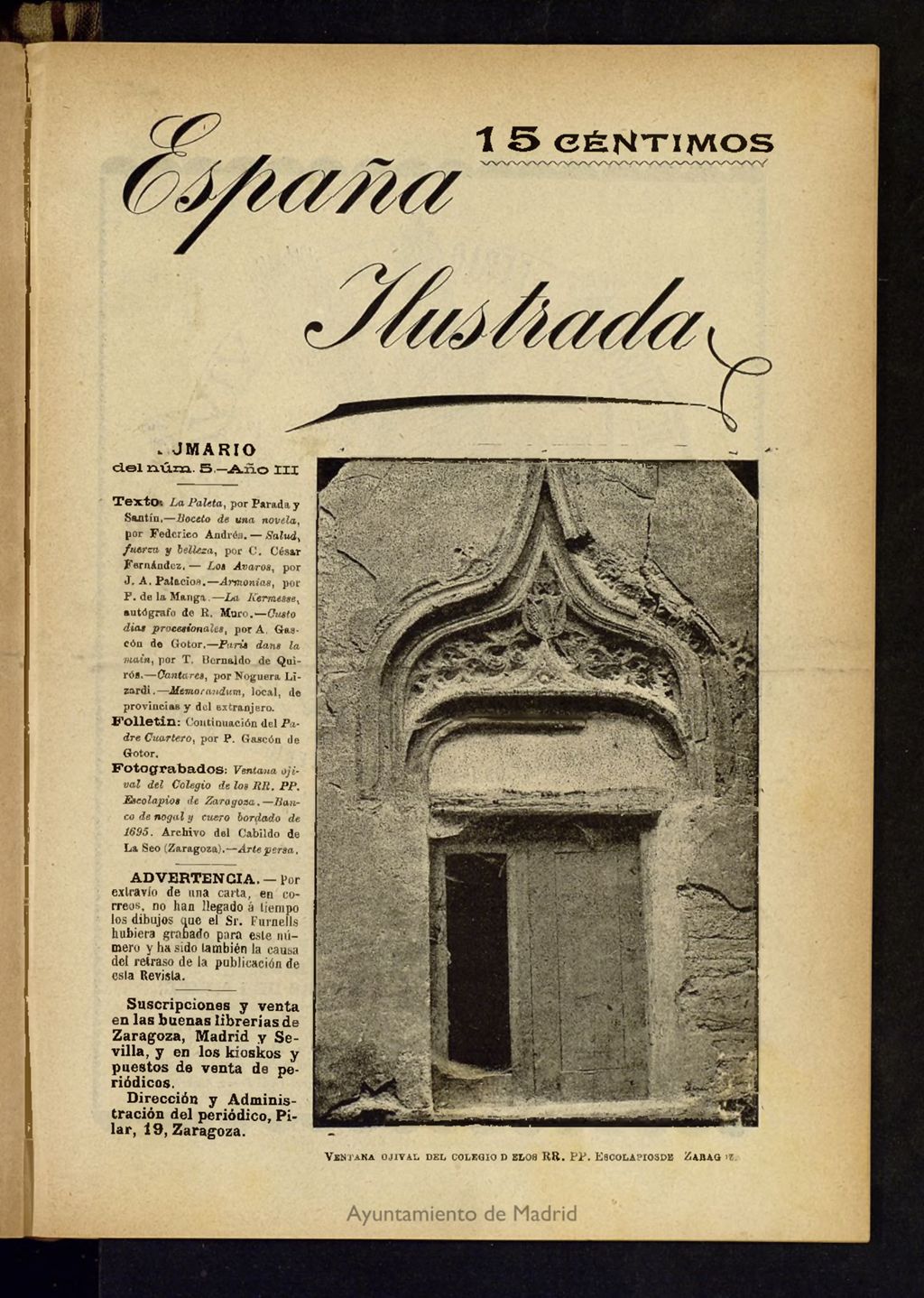 Miniatura de España Ilustrada: revista mensual de Bellas Artes, Literatura, Ciencias, Arqueología, actividades y noticias del 15 de marzo de 1895, nº 5