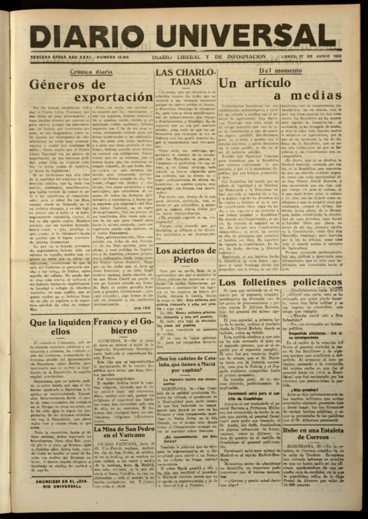 Miniatura de Diario Universal del 27 de junio de 1932