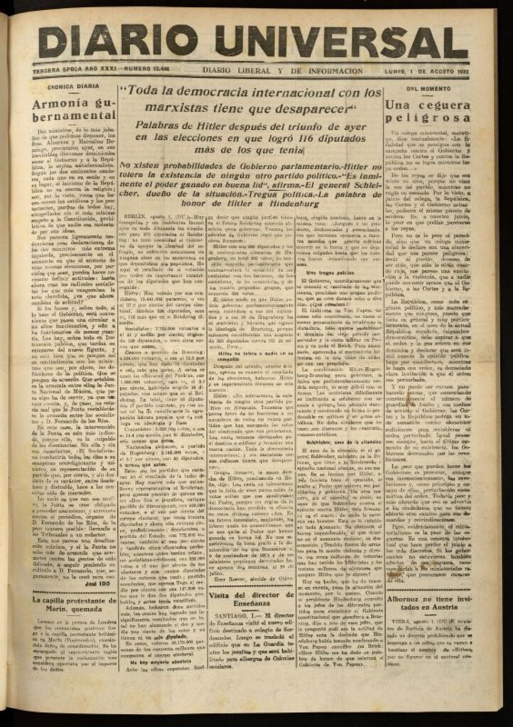 Miniatura de Diario Universal del 1 de agosto de 1932
