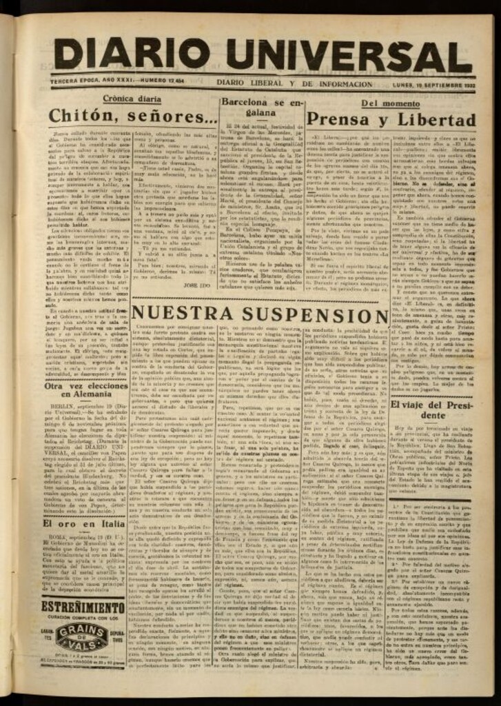 Miniatura de Diario Universal del 19 de septiembre de 1932