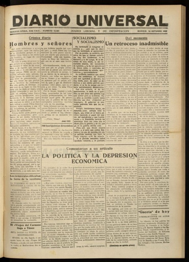 Miniatura de Diario Universal del 14 de octubre de 1932
