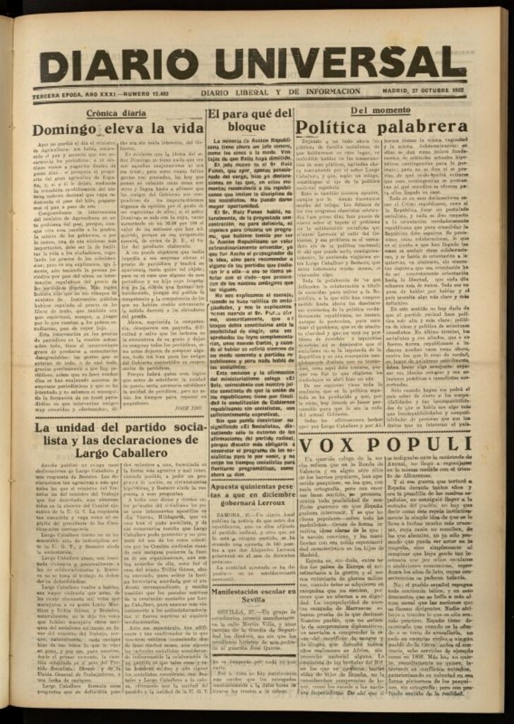Miniatura de Diario Universal del 27 de octubre de 1932