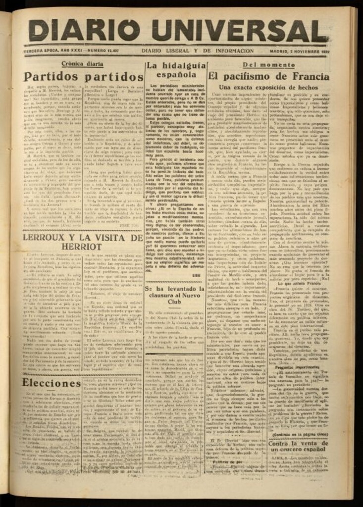 Miniatura de Diario Universal del 2 de noviembre de 1932