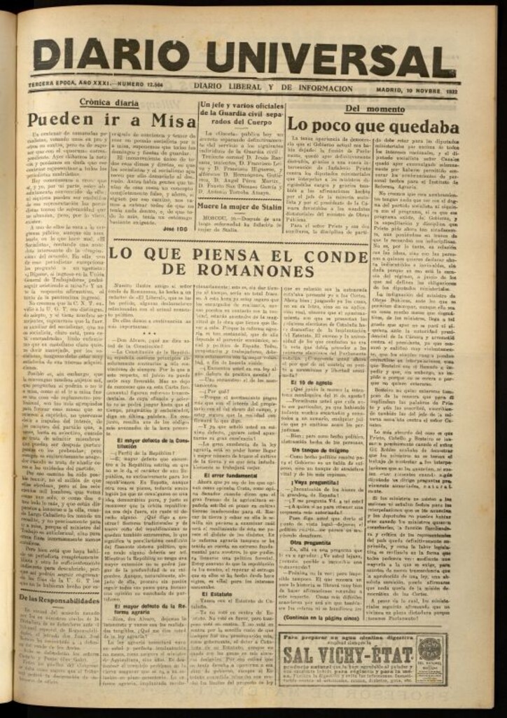 Miniatura de Diario Universal del 10 de noviembre de 1932