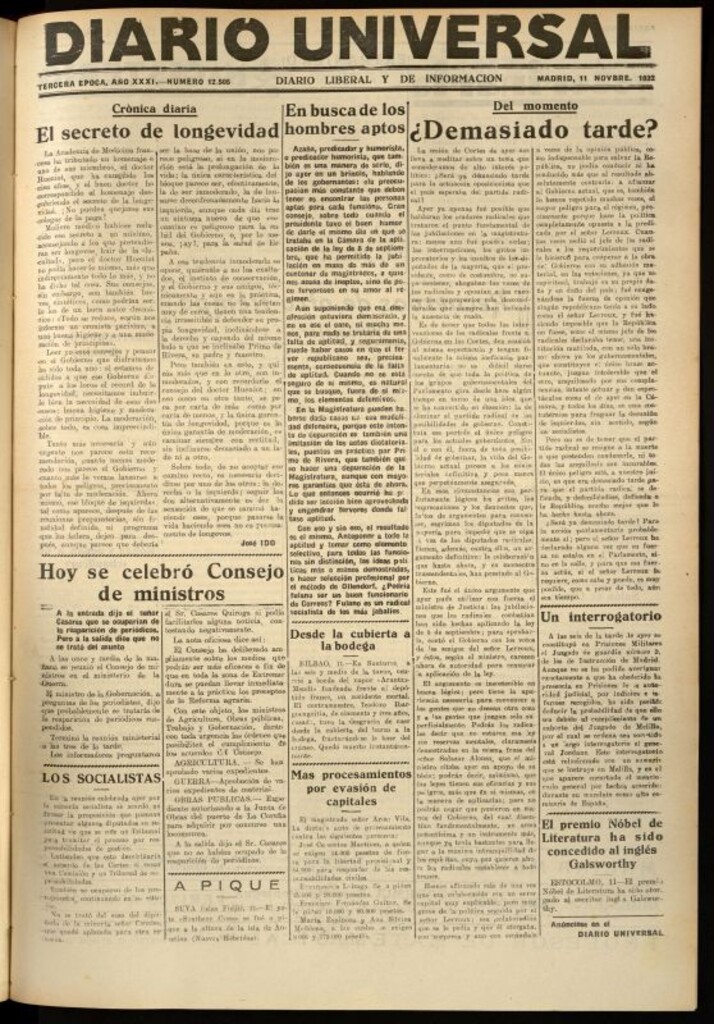 Miniatura de Diario Universal del 11 de noviembre de 1932