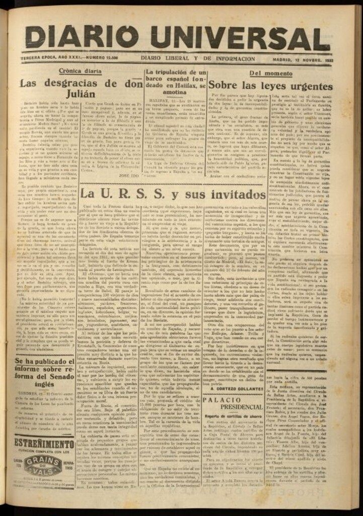 Miniatura de Diario Universal del 12 de noviembre de 1932