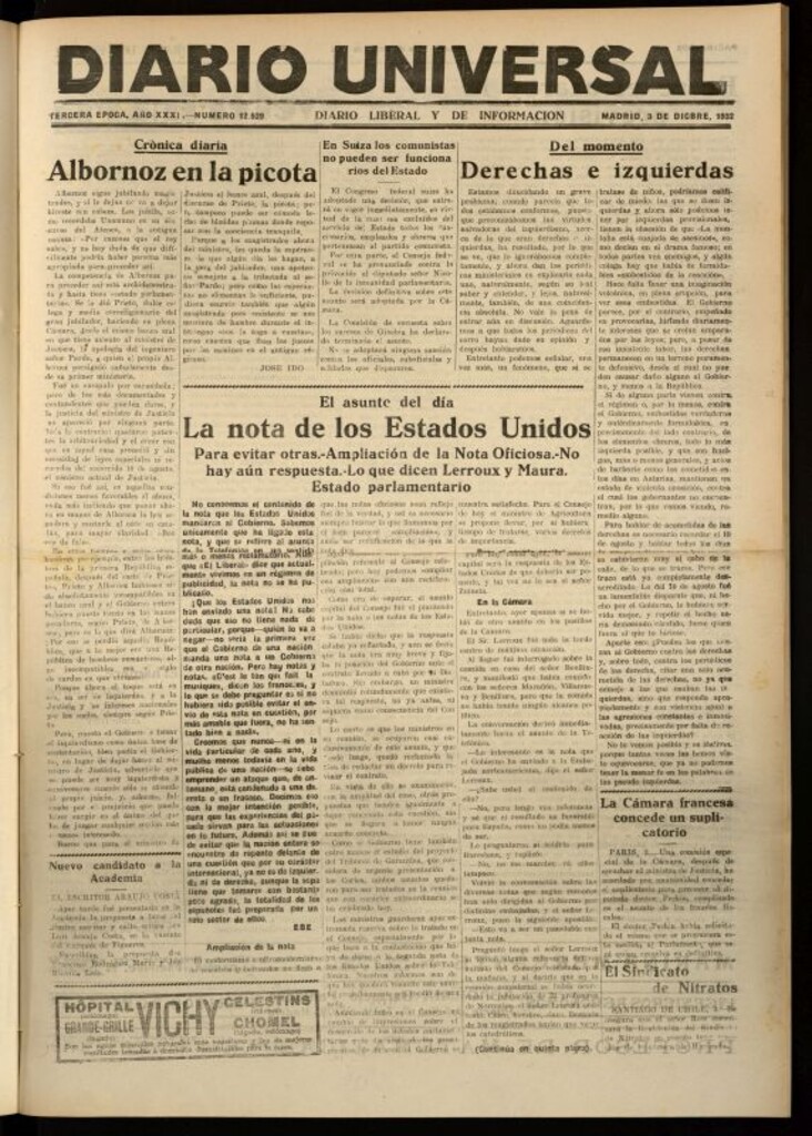 Miniatura de Diario Universal del 3 de diciembre de 1932