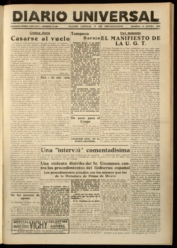 Miniatura de Diario Universal del 12 de diciembre de 1932