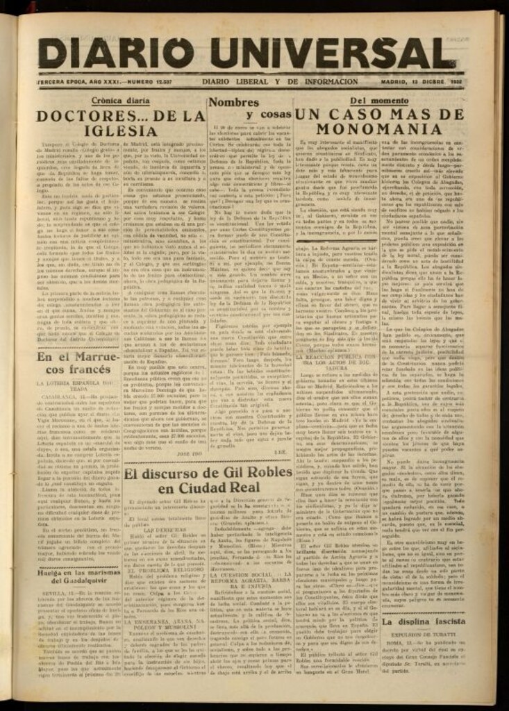 Miniatura de Diario Universal del 13 de diciembre de 1932