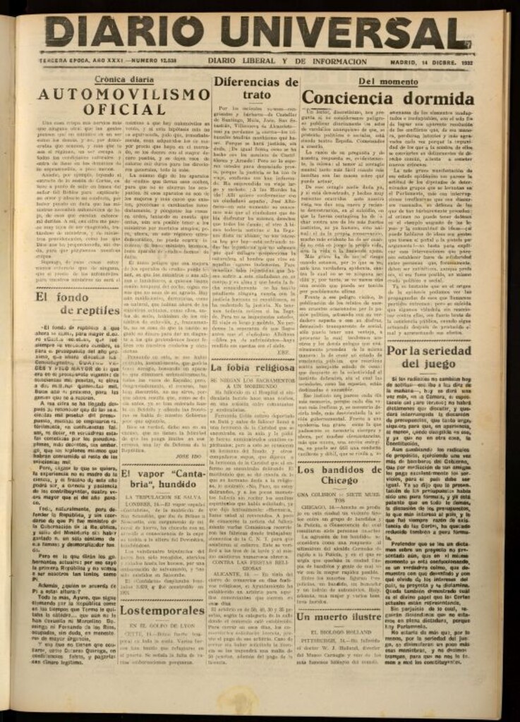 Miniatura de Diario Universal del 14 de diciembre de 1932