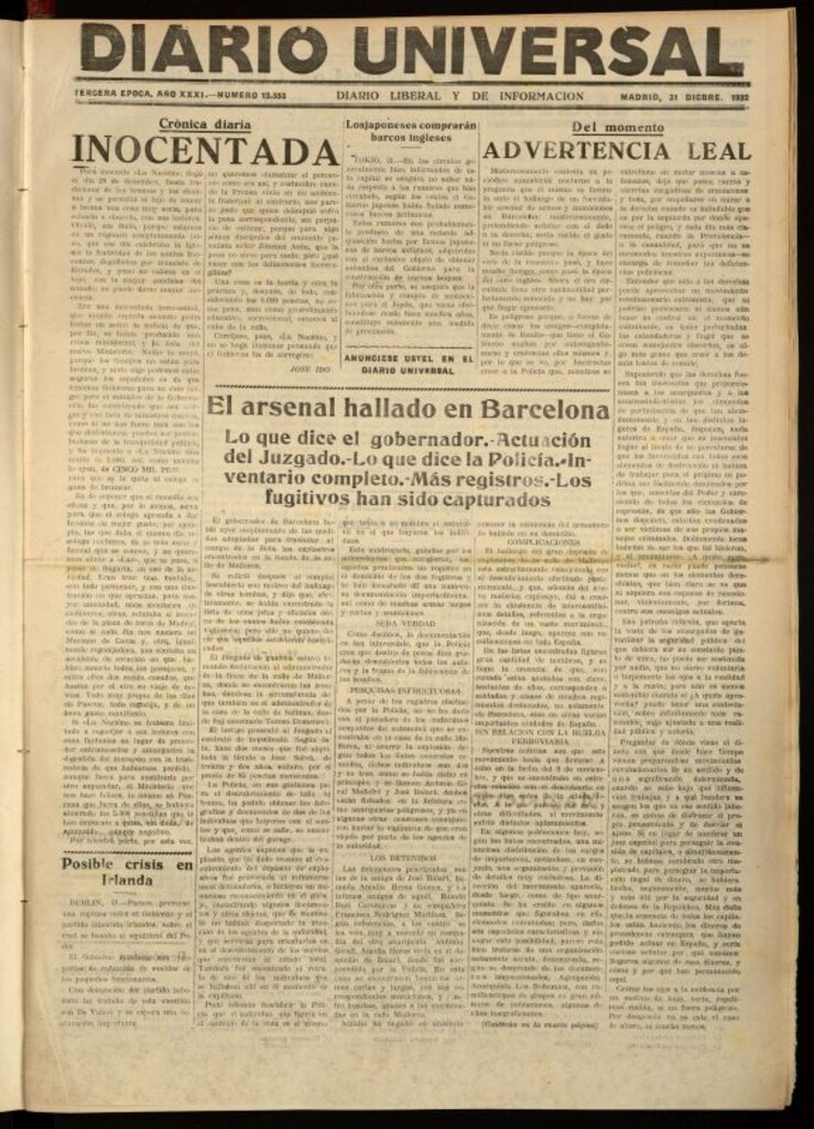 Miniatura de Diario Universal del 31 de diciembre de 1932