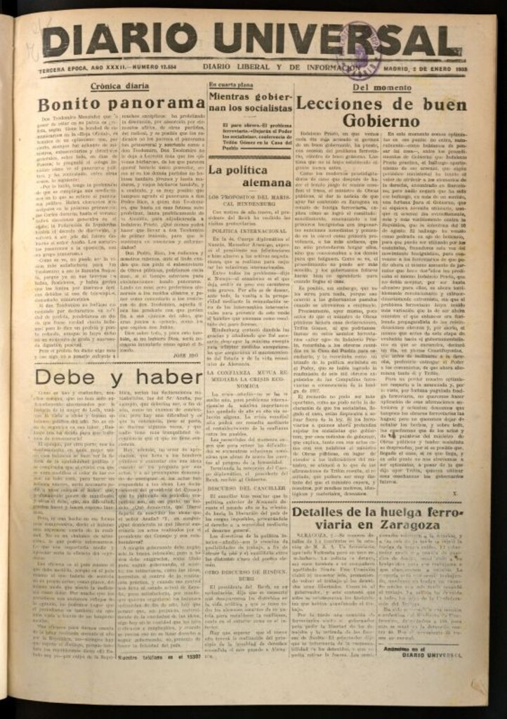 Miniatura de Diario Universal del 2 de enero de 1933