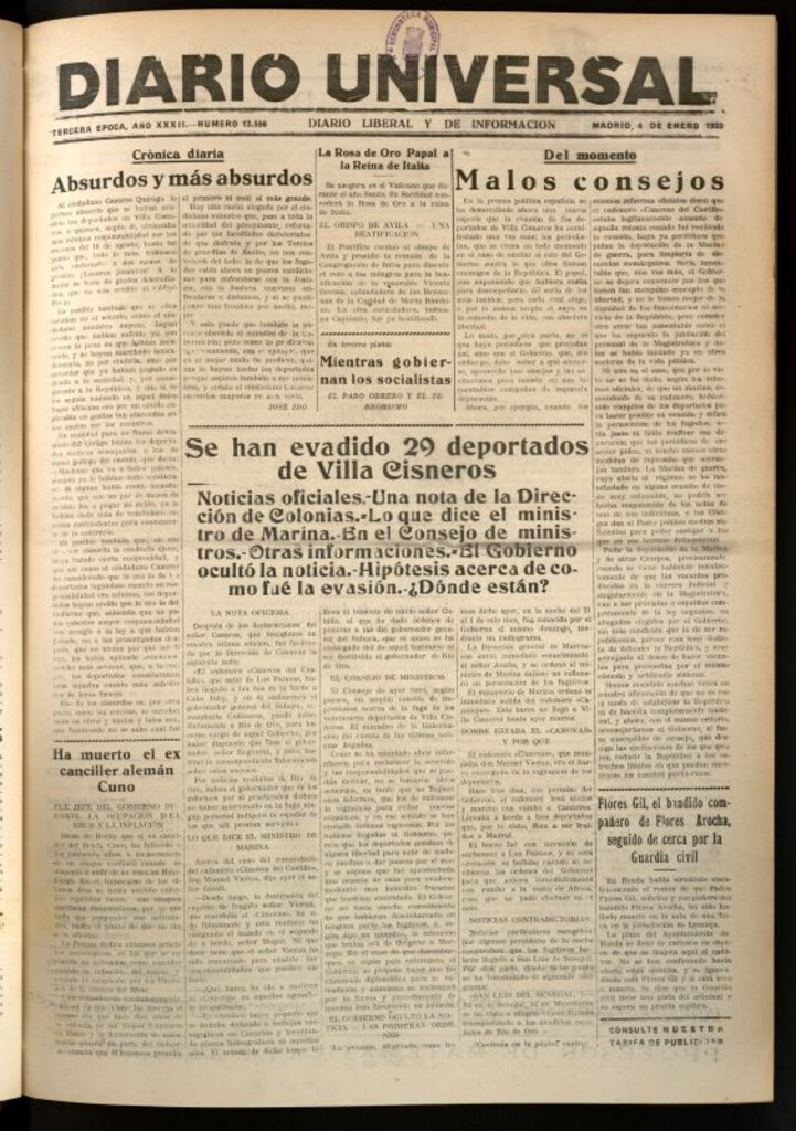 Miniatura de Diario Universal del 4 de enero de 1933