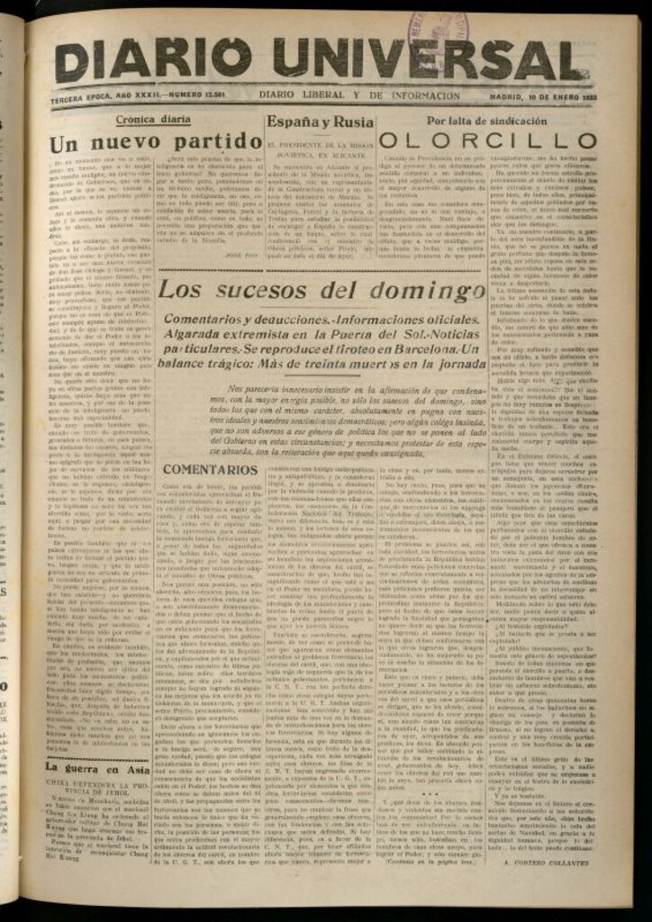 Miniatura de Diario Universal del 10 de enero de 1933