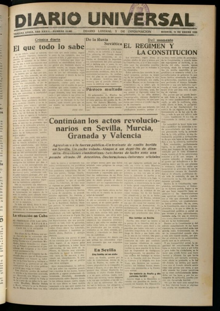 Miniatura de Diario Universal del 11 de enero de 1933