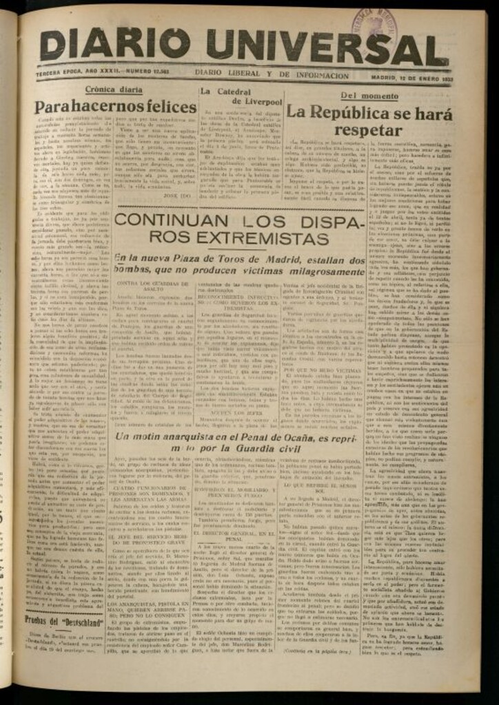 Miniatura de Diario Universal del 12 de enero de 1933