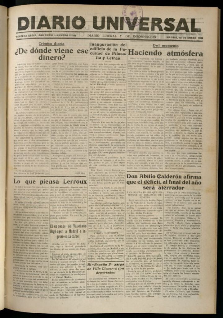 Miniatura de Diario Universal del 16 de enero de 1933