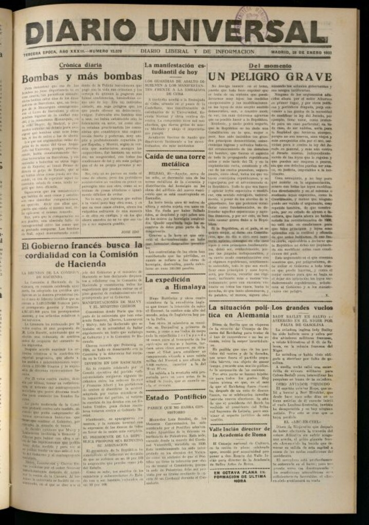 Miniatura de Diario Universal del 20 de enero de 1933