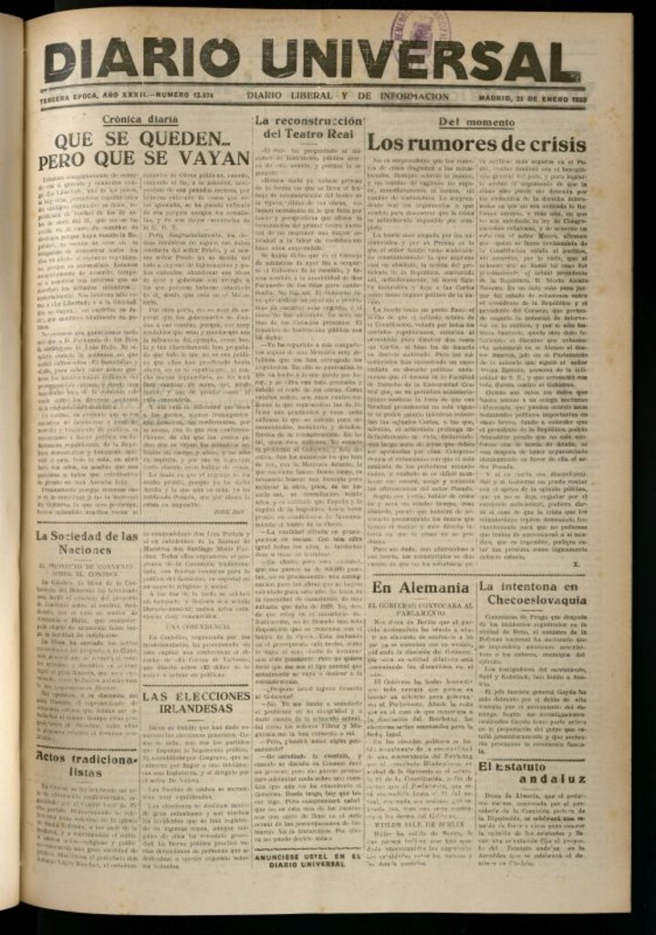 Miniatura de Diario Universal del 25 de enero de 1933