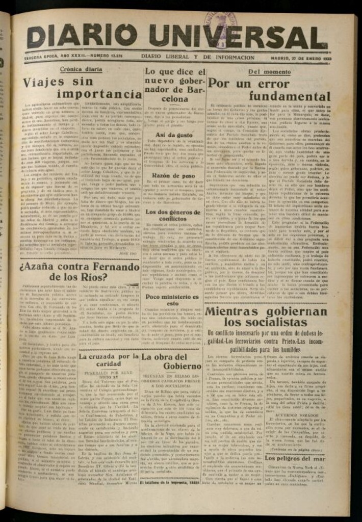 Miniatura de Diario Universal del 27 de enero de 1933
