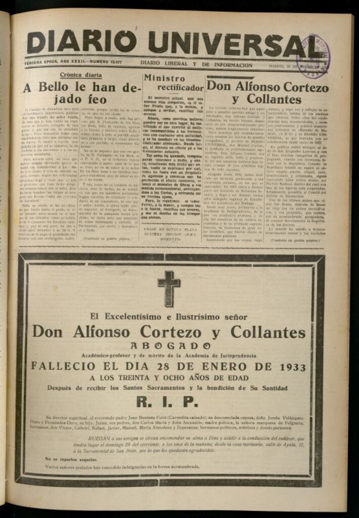 Miniatura de Diario Universal del 28 de enero de 1933