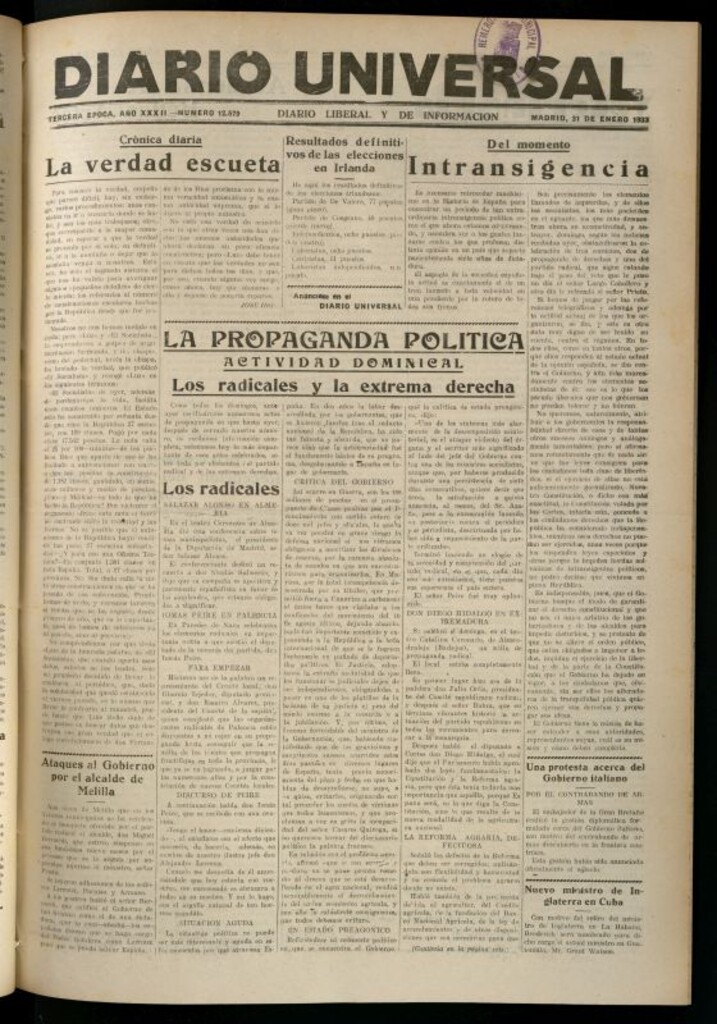 Miniatura de Diario Universal del 31 de enero de 1933