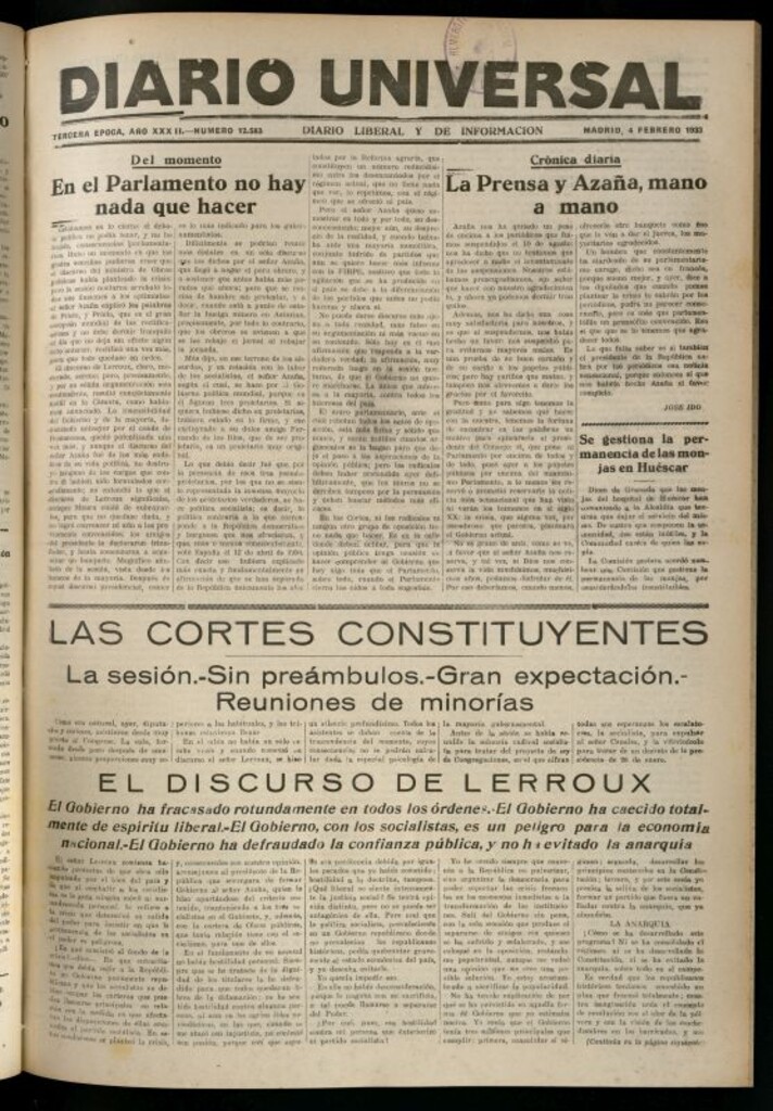 Miniatura de Diario Universal del 4 de febrero de 1933