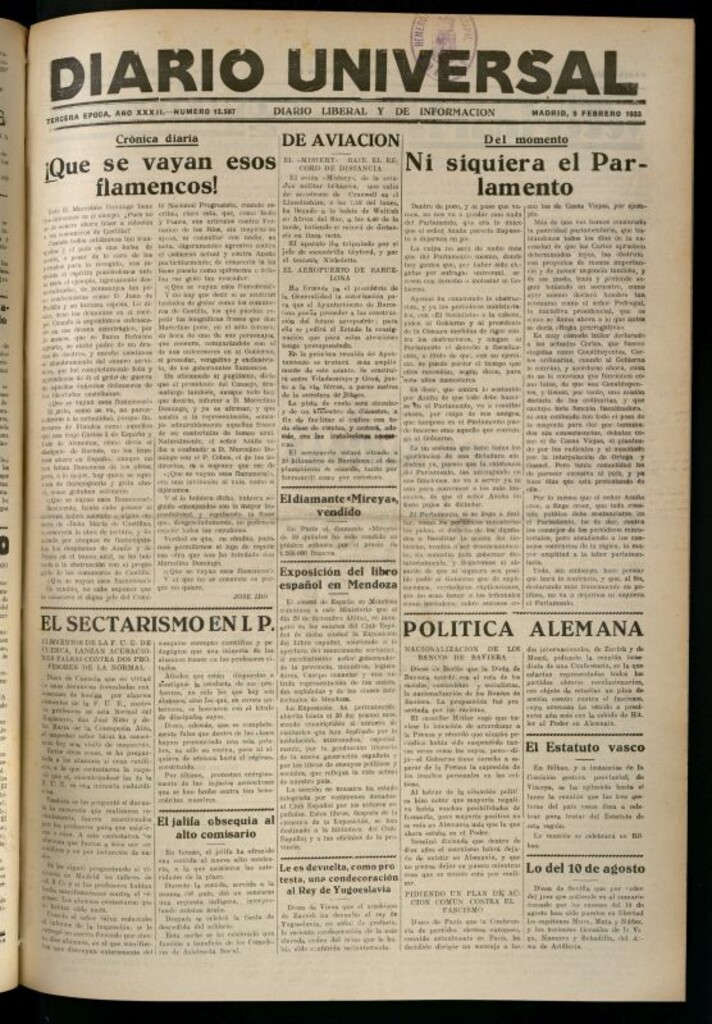 Miniatura de Diario Universal del 9 de febrero de 1933