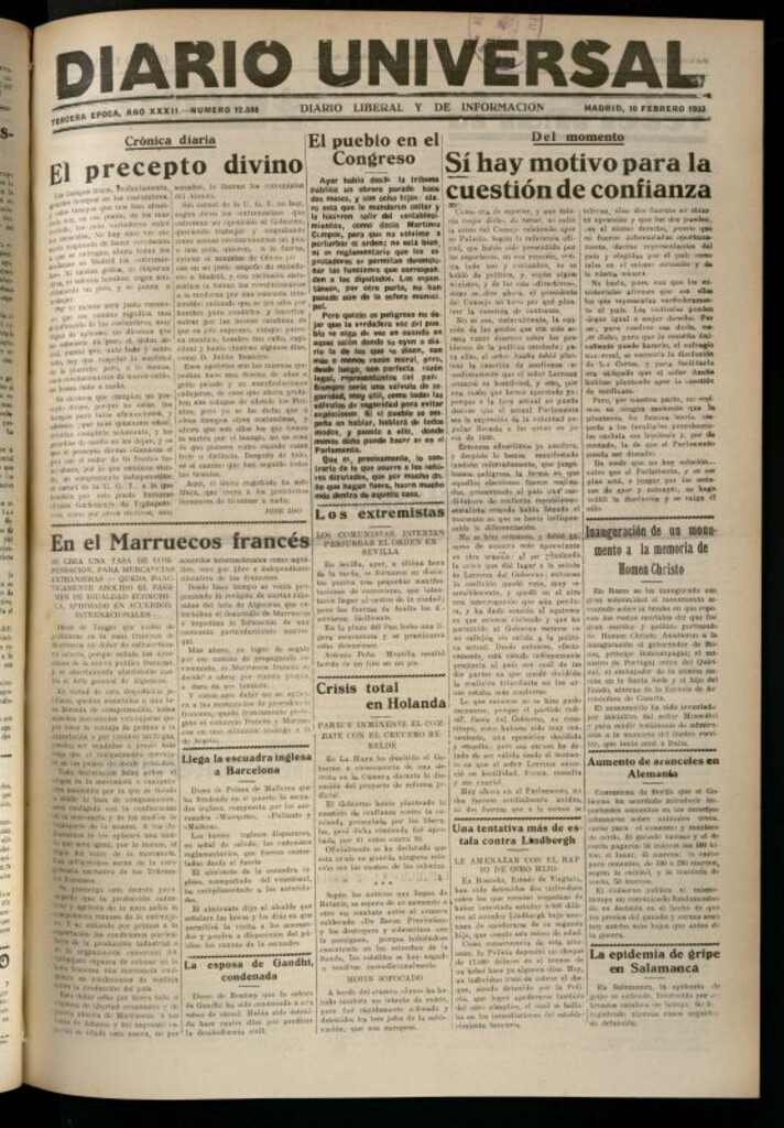 Miniatura de Diario Universal del 10 de febrero de 1933