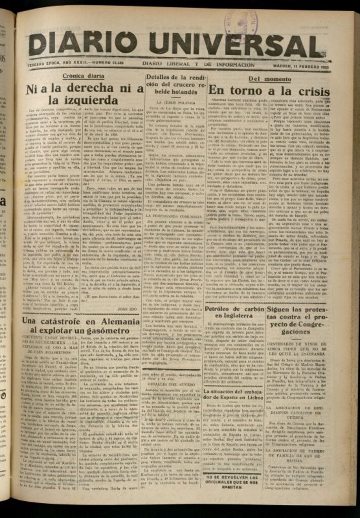 Miniatura de Diario Universal del 11 de febrero de 1933