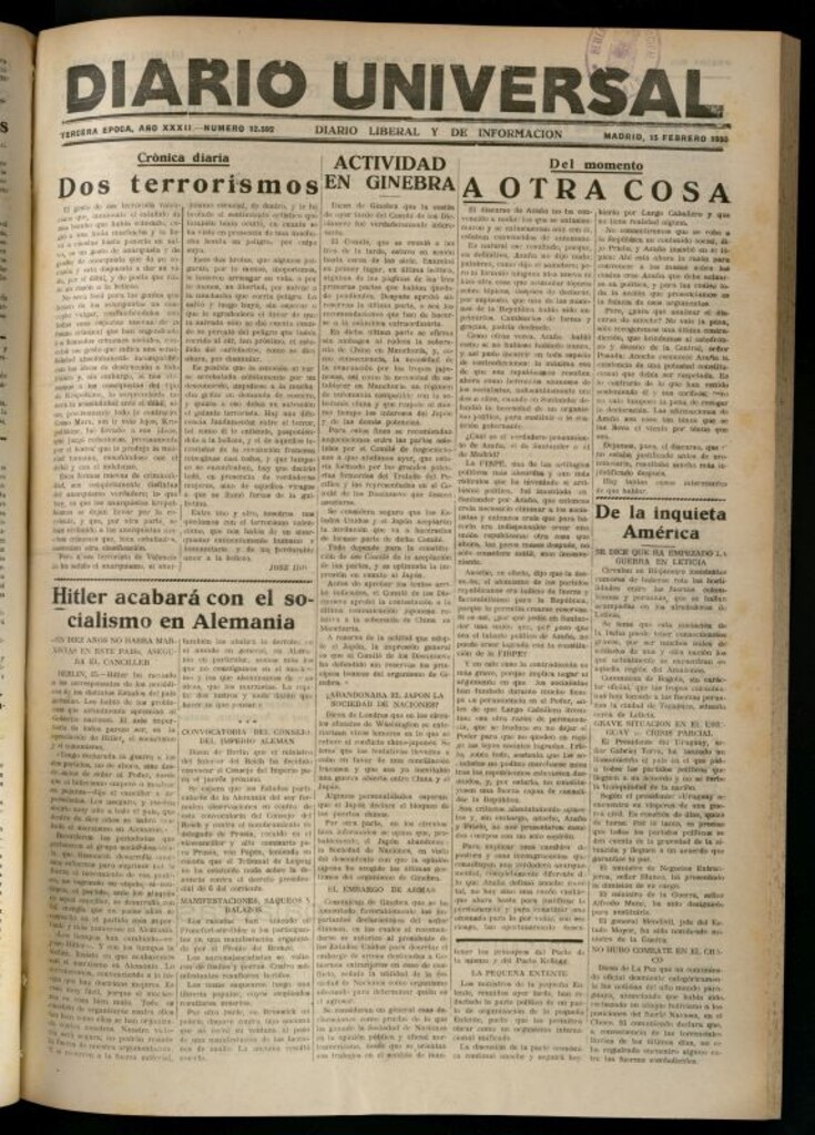 Miniatura de Diario Universal del 15 de febrero de 1933